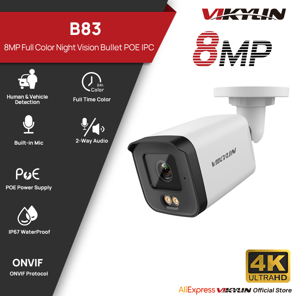 Home Security Lights Outdoors - VIKYLIN 8MP HD IP-beveiligingscamera Poe Full