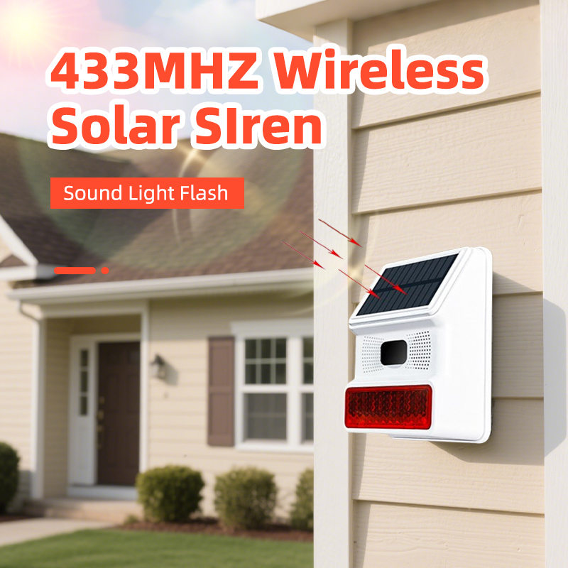 Home Security Lights Outdoors - Buitenalarmhoorn 433MHZ Draadloos zonne-sirene-geluid Lichtflits voor