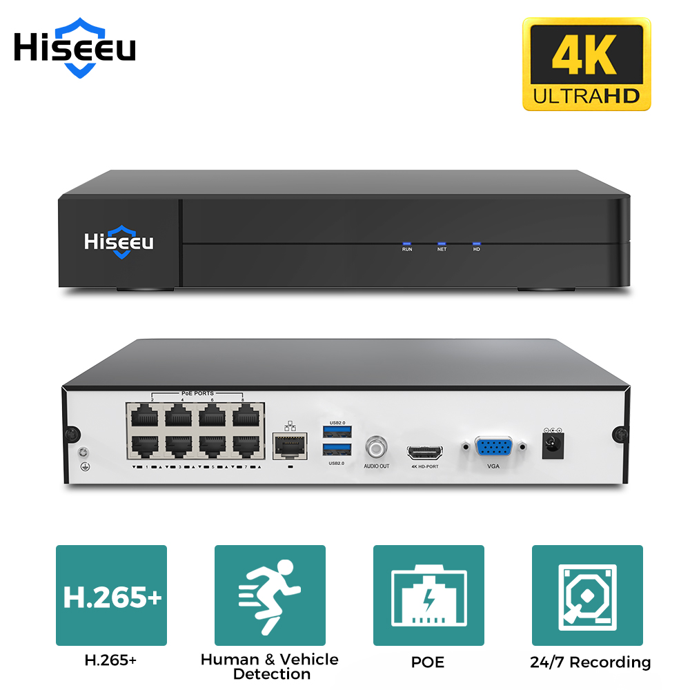 Home Security With Cameras - Hiseeu 8CH 4K PoE NVR Netwerk