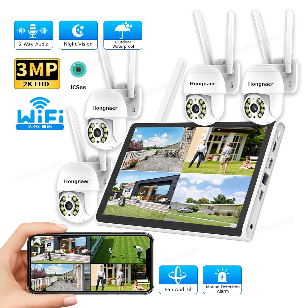Home Security With Cameras - 2026 Hongnaer 3MP 4-kanaals WiFi Home