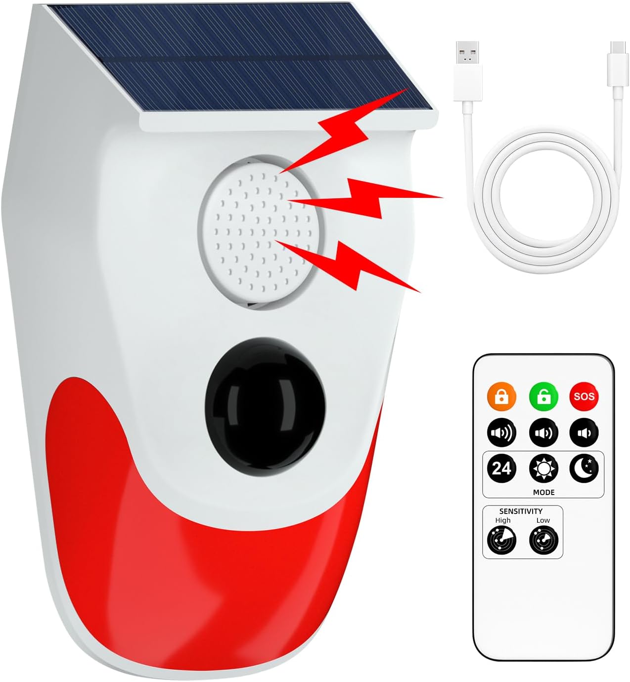 Home Security Lights Outdoors - Zonne-bewegingssensor buitenalarm, verstelbare gevoeligheid bewegingsgeactiveerd alarm,