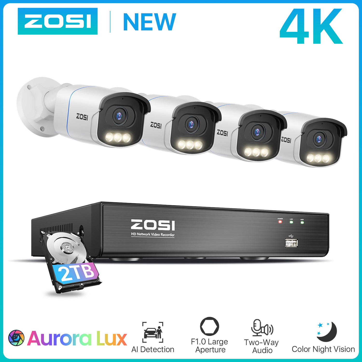 Nvr Kit 8 Channel - ZOSI 4K PoE Beveiligingscamerasysteem 8MP/5MP C186