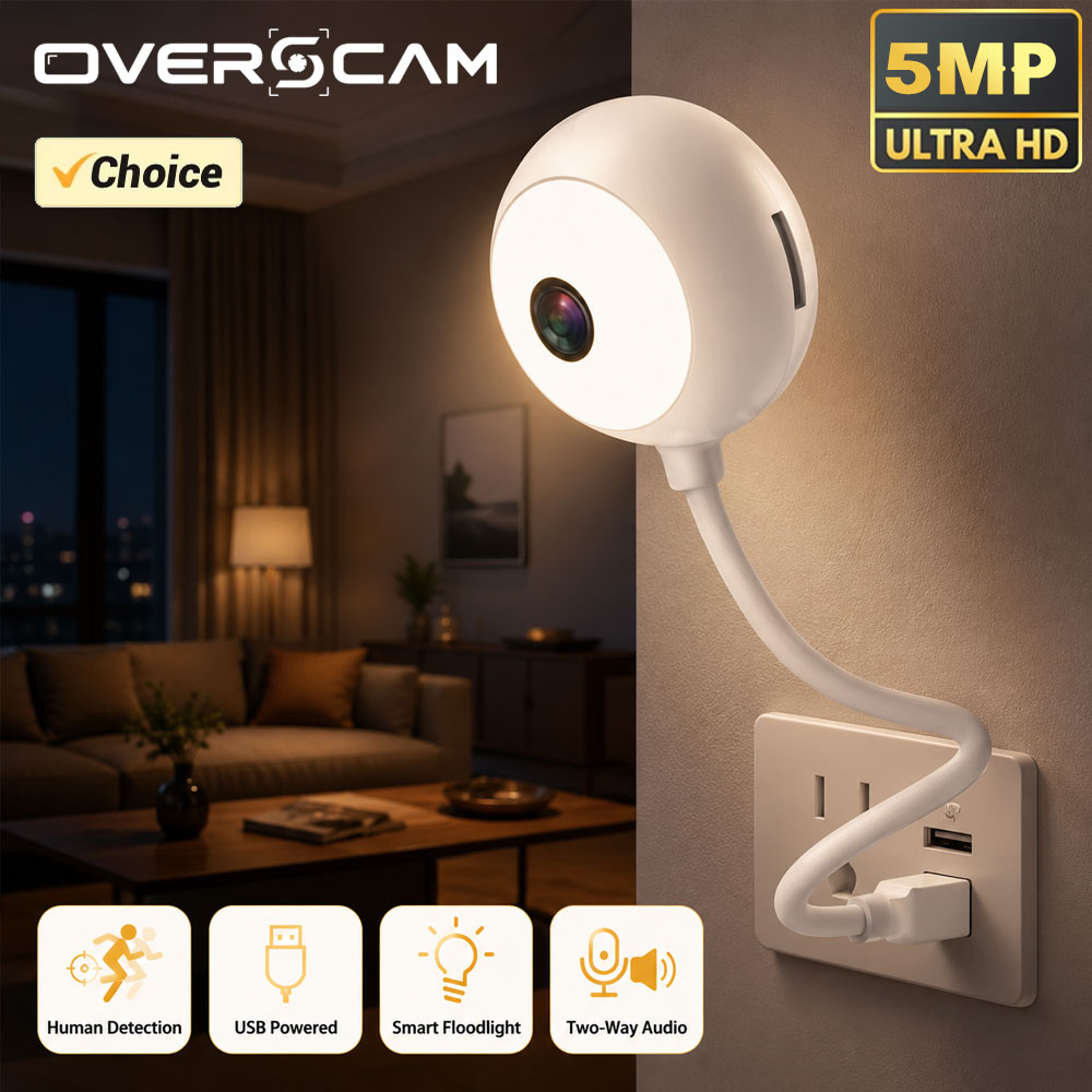 Home Security Flood Lights - 5MP Mini WiFi USB Plug-in IP-camera