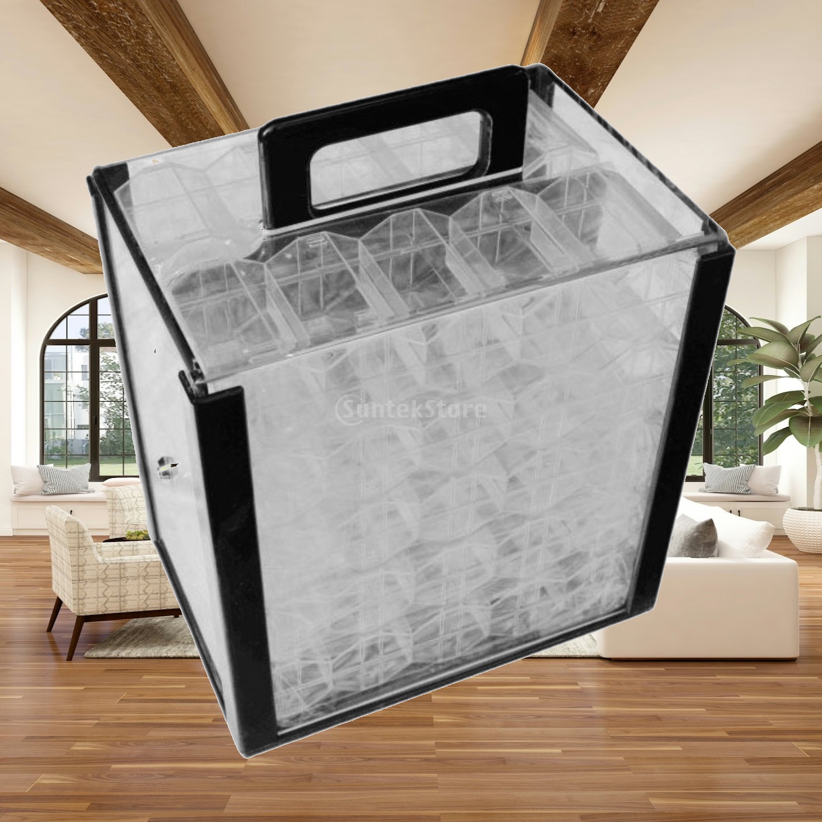 Home Security Game - Duidelijke opbergbox voor pokerchips met draagrek