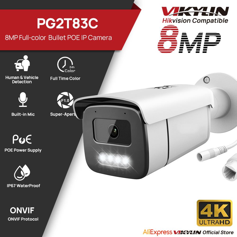 Home Security Lights Outdoors - Vikylin 8MP Full Color Nachtzicht Bullet