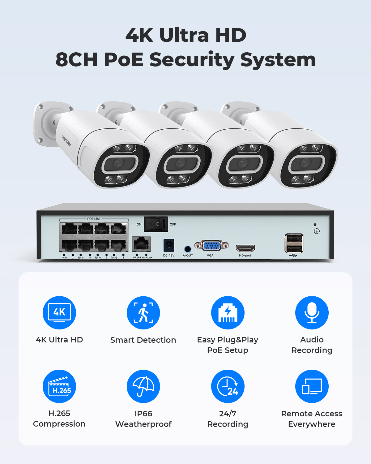 H.View 4K 5Mp 8Mp PoE CCTV bev - Home Security Outdoor Camera System recensie en prijs